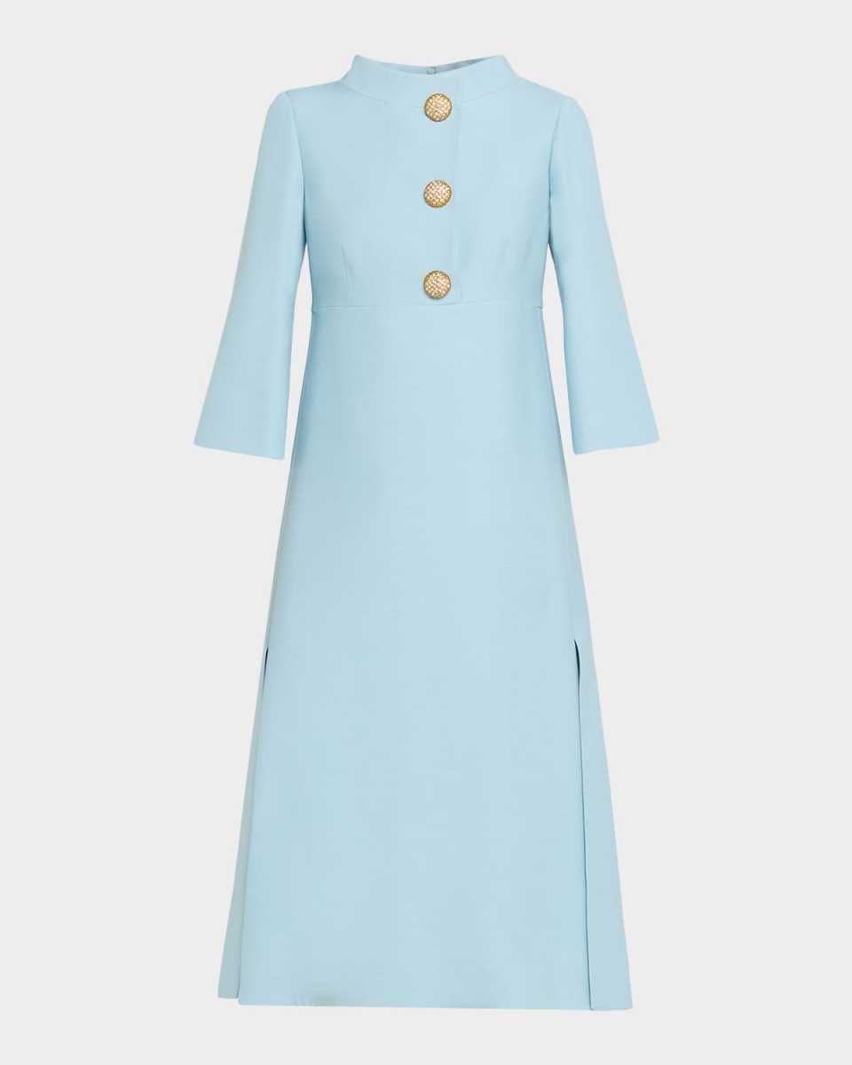 Strass Button High-Neck Crepe Midi Dress